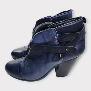 Rag & Bone Harrow Ankle Boots Blue  Leather Stacked Heel